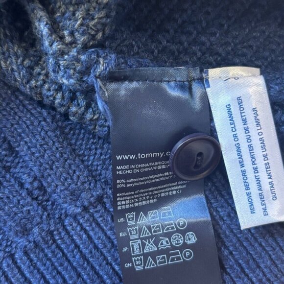 Tommy Hilfiger Chunky Knit Sweater Mens XL Navy Mock Neck Fisherman Pullover Y2K - Picture 4 of 5